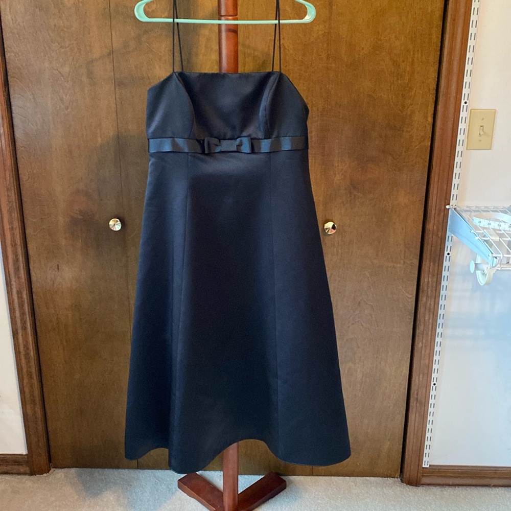Size 12 black cocktail-length bridesmaid dress